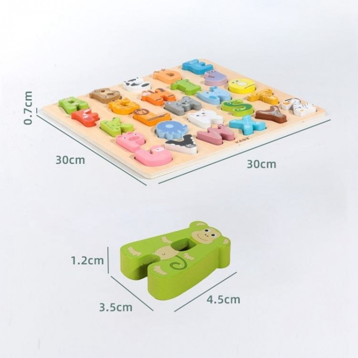 Puzzle din Lemn pentru Învățare Animale și Alfabet [7]