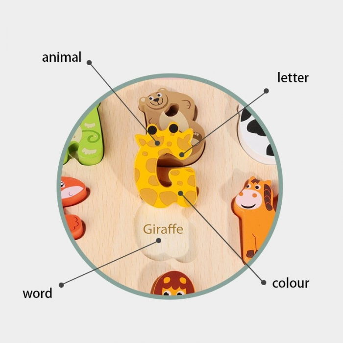 Puzzle din Lemn pentru Învățare Animale și Alfabet [6]