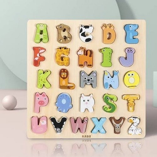 Puzzle din Lemn pentru Învățare Animale și Alfabet [4]