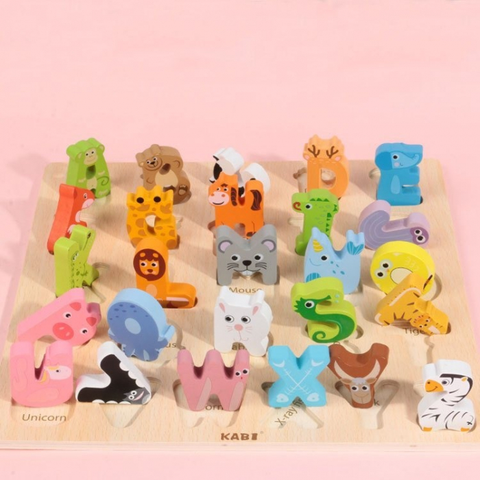 Puzzle din Lemn pentru Învățare Animale și Alfabet [8]
