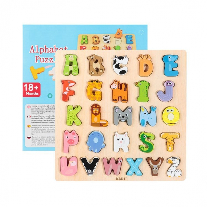 Puzzle din Lemn pentru Învățare Animale și Alfabet [3]