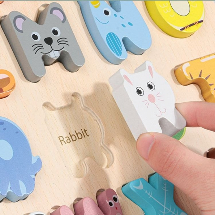 Puzzle din Lemn pentru Învățare Animale și Alfabet [2]