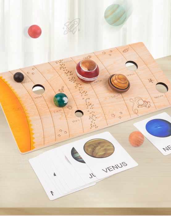 Puzzle din Lemn 3D - Sistemul Solar cu Planete si Carduri Educative Montessori [4]