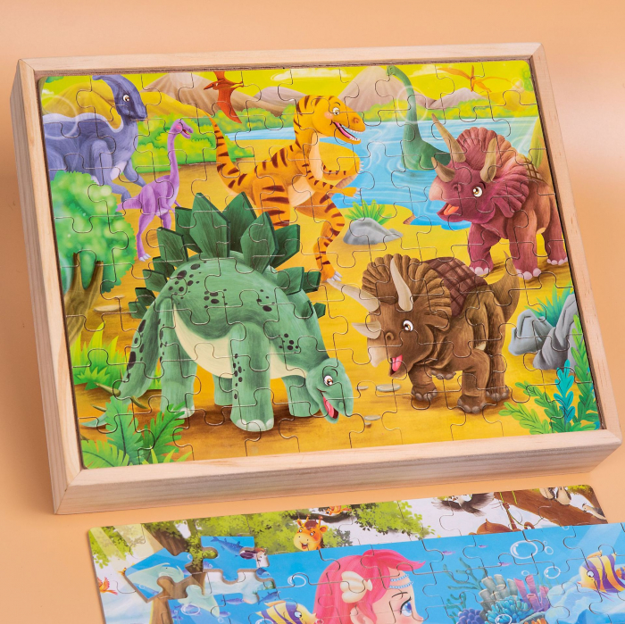 Joc Puzzle din lemn Dinozauri 4 in 1 cu cutie [1]