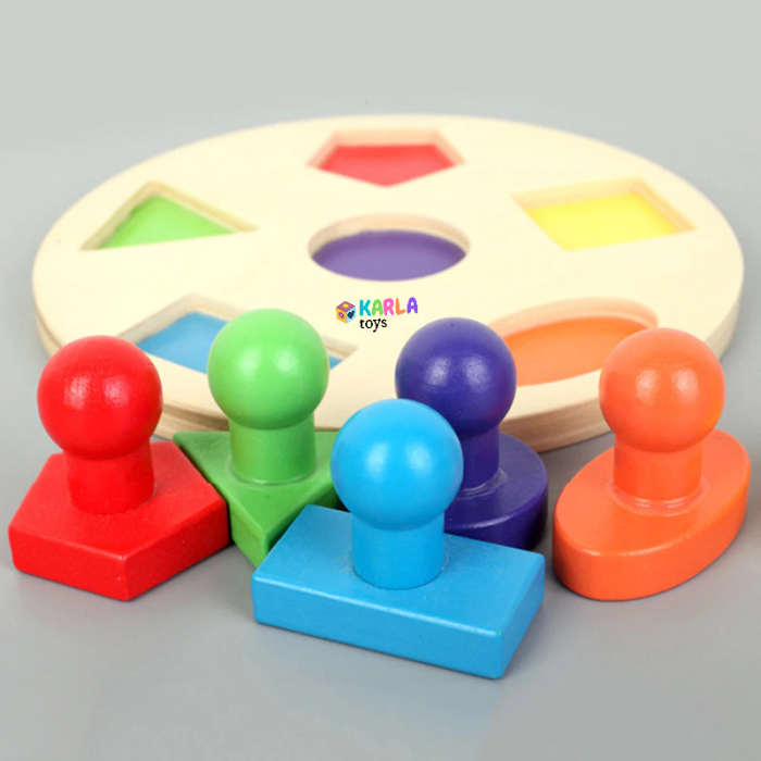 Puzzle incastru din Lemn Montessori Forme Geometrice cu maner [3]