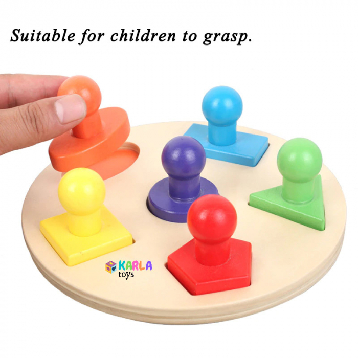 Puzzle incastru din Lemn Montessori Forme Geometrice cu maner [4]