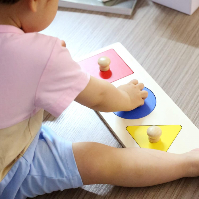 Puzzle din Lemn Montessori cu Manere - Forme Geometrice si Culori pentru Dezvoltare Motorie [2]