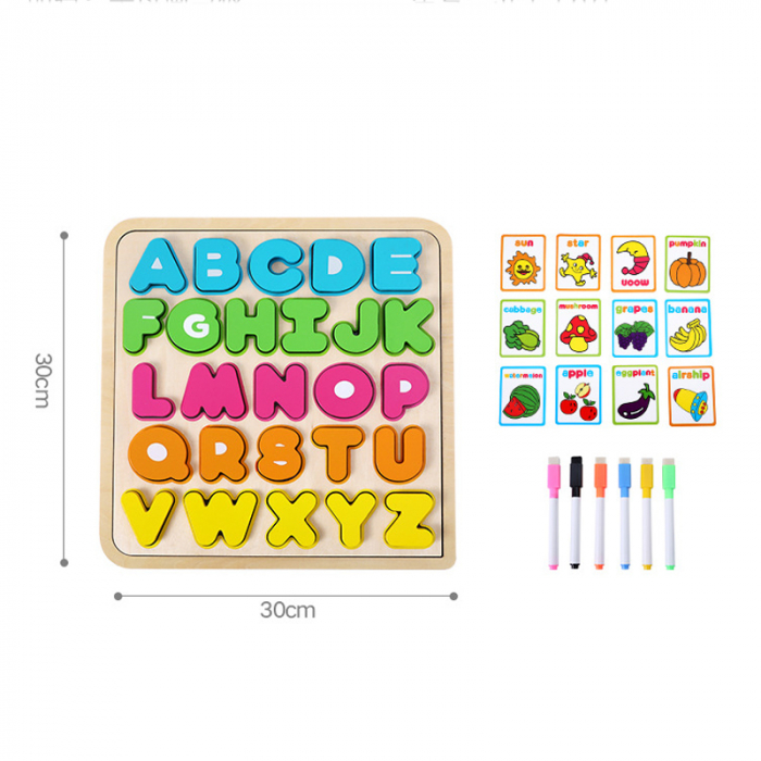 Puzzle incastru Alfabet litere mari din lemn cu Marker Kidus [2]