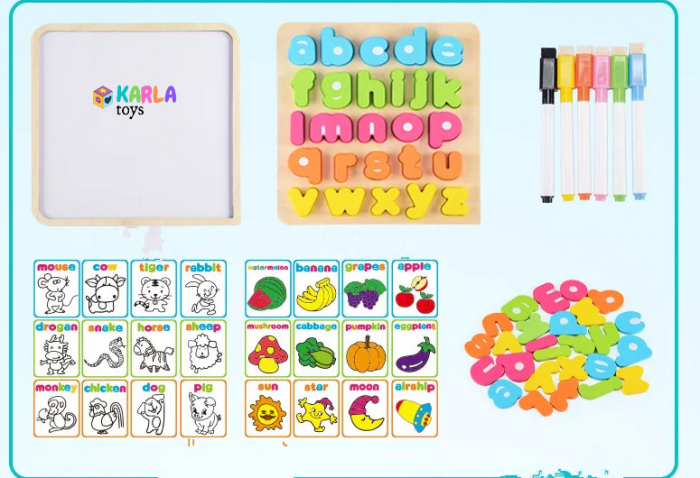 Puzzle incastru Alfabet litere mic din lemn cu Marker Kidus [5]