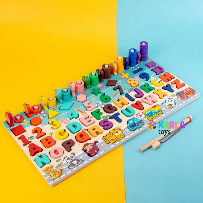 Joc Montessori din Lemn Puzzle incastru Cifre si Litere 6 in 1 [4]