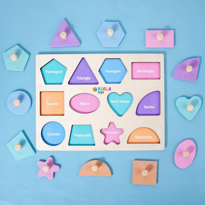 Puzzle Incastru Pastel din Lemn cu maner Forme Geometrice cu magnet [2]