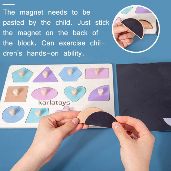 Puzzle Incastru Pastel din Lemn cu maner Forme Geometrice cu magnet [3]
