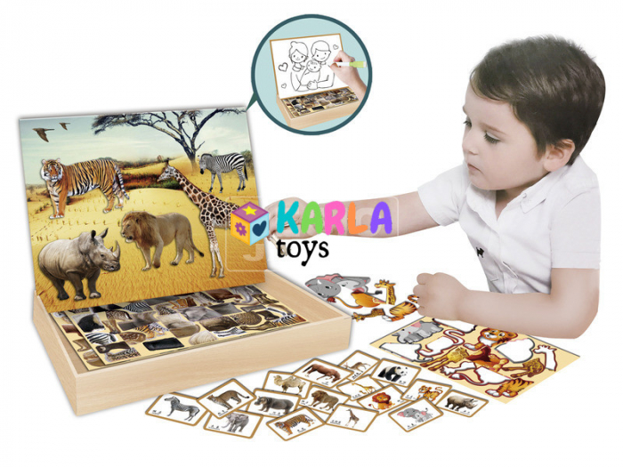 Puzzle Magnetic cu Animale Salbatice sau Dinozauri cu Tabla cu 2 fete [2]