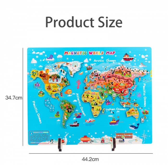 Joc Magnetic Jigsaw Puzzle Harta Lumi din Lemn cu Carduri Educative [9]