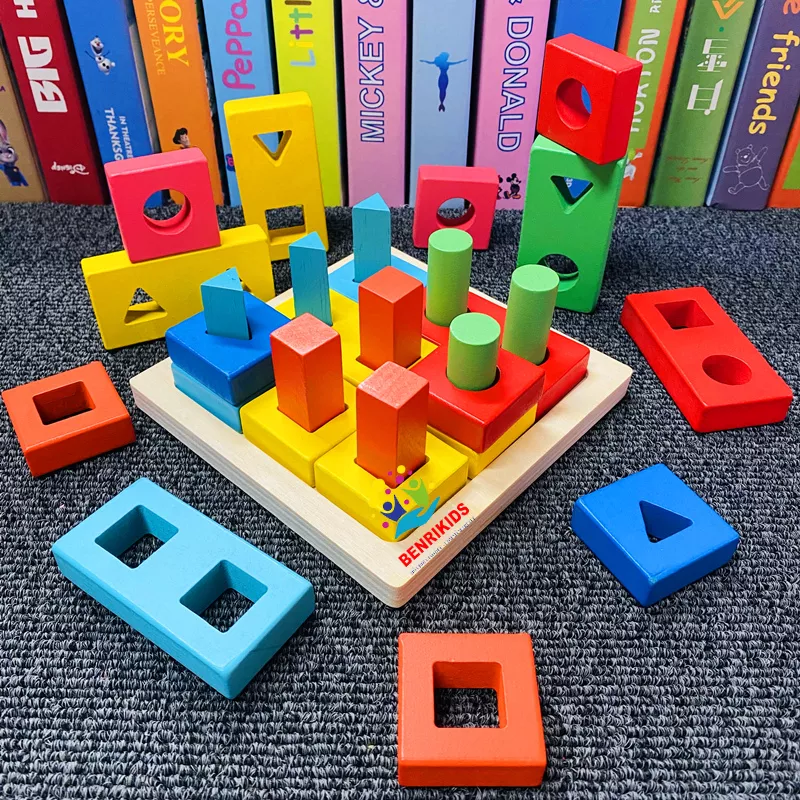 Puzzle Montessori din lemn cu forme geometrice [3]