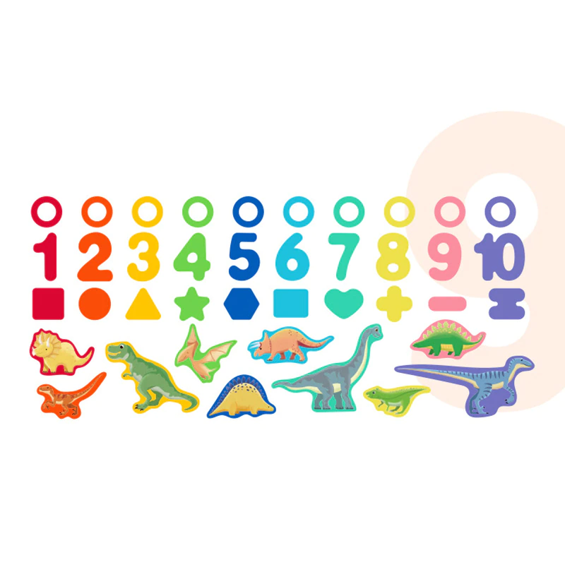 Joc Montessori Puzzle Dinozauri 5 in 1 Joc logaritmic, joc pescuit, Cifre, Forme Geometrice [4]