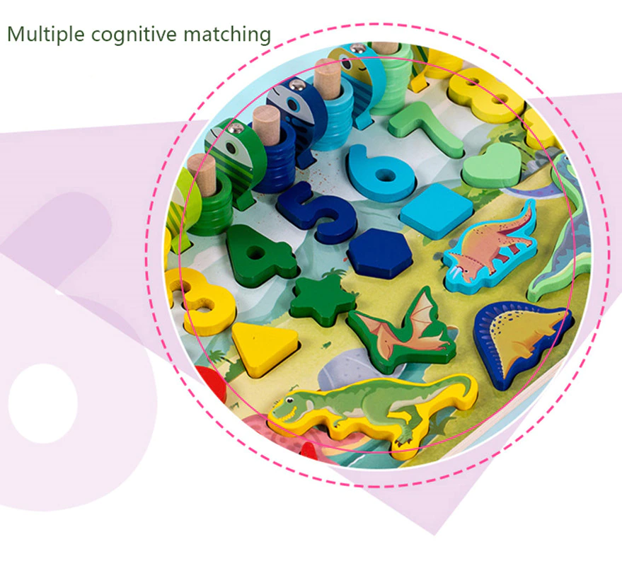 Joc Montessori Puzzle Dinozauri 5 in 1 Joc logaritmic, joc pescuit, Cifre, Forme Geometrice [6]