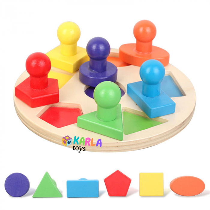 Puzzle incastru din Lemn Montessori Forme Geometrice cu maner [2]