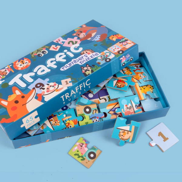 Puzzle din lemn Numere si Vehicole - Puzzle Trafic animat 65 piese [2]