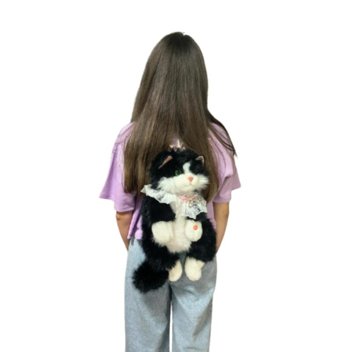 Rucsac Negru din Plus Pisica Ragdoll 48 cm, Geanta Plus Realista [2]