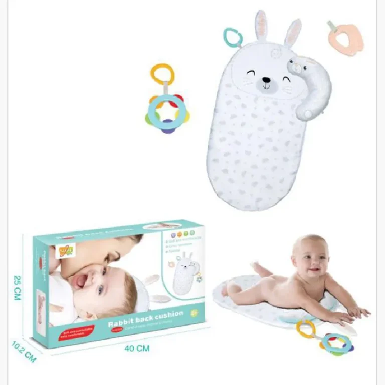 Saltea de activitati cu perna pentru burtica iepuras bebe, alb [4]