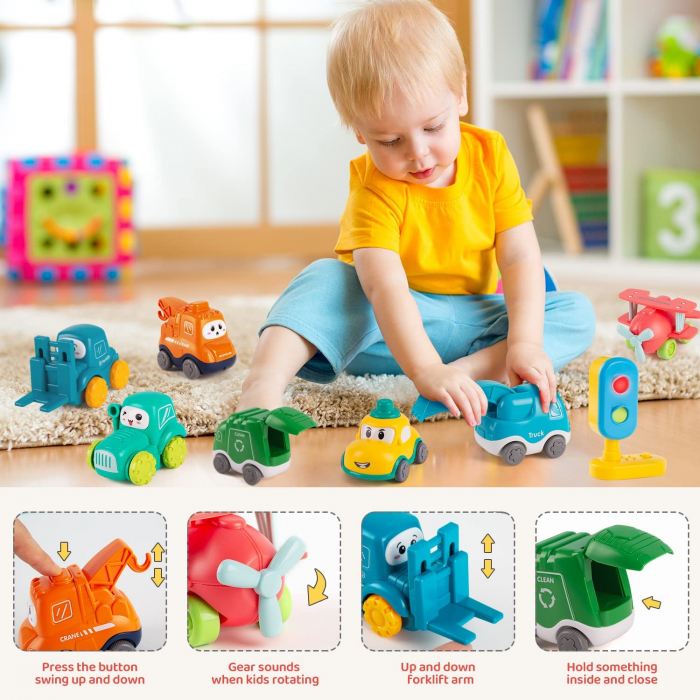 Set 9 Masinute Bebe Mini Vehicole cu 6 Puzzle [4]