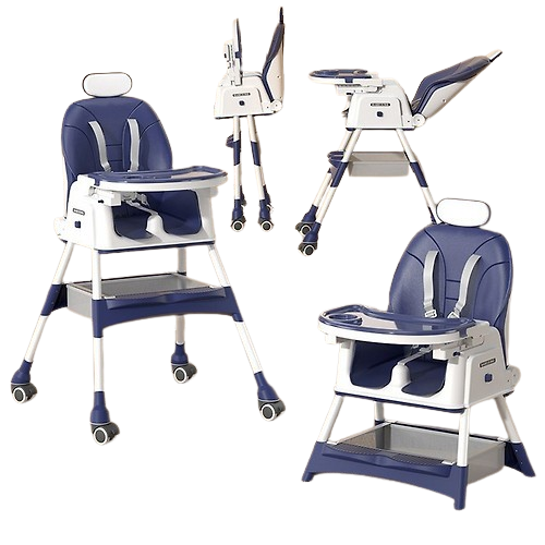 Scaun de masa 2in1 bebe, reglabil si pliabil, piele PU, roti cu frana, Albastru [1]