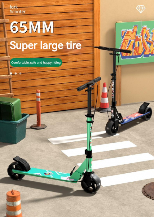 Scooter Trotineta Pliabila cu Lumina - Cadru Otel si Carbon 100 kg  Verde Menta [5]