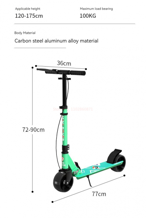 Scooter Trotineta Pliabila cu Lumina - Cadru Otel si Carbon 100 kg  Roz [7]