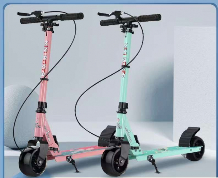 Scooter Trotineta Pliabila cu Lumina - Cadru Otel si Carbon 100 kg  Roz [3]