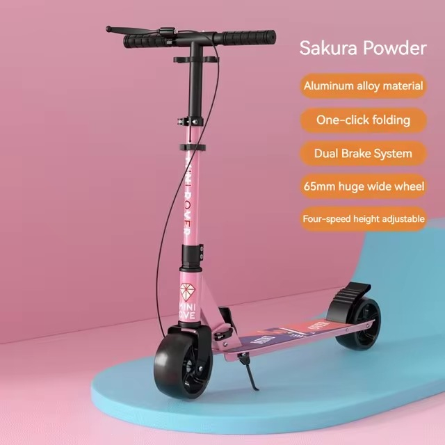 Scooter Trotineta Pliabila cu Lumina - Cadru Otel si Carbon 100 kg  Roz [4]