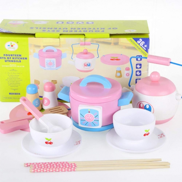 Set 14 piese din Lemn pentru Gatit  copii - Jucarii de Gatit din Lemn pentru copii [6]
