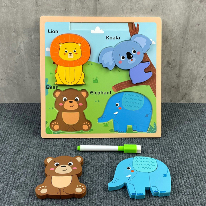 Set 4 Puzzle Incastru 2 in 1 cu Tabla de scris si Marker [5]