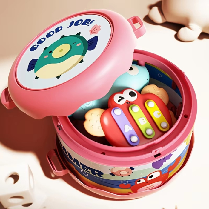 Set 5 instrumente muzicale copii – toba, xilofon, maracas, tamburina, corn [4]