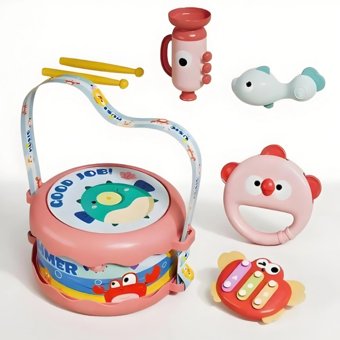 Set 5 instrumente muzicale copii – toba, xilofon, maracas, tamburina, corn [2]