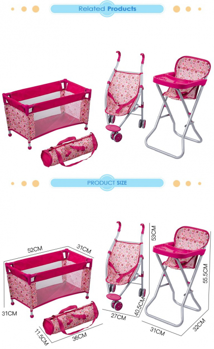 Set Accesorii pentru Papusi Patut Carucior Masa de Mancat [2]