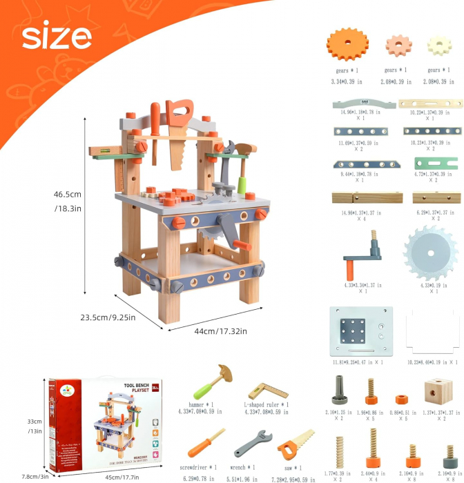 Set banc de lucru din lemn pentru copii – Set de scule educative Montessori [3]