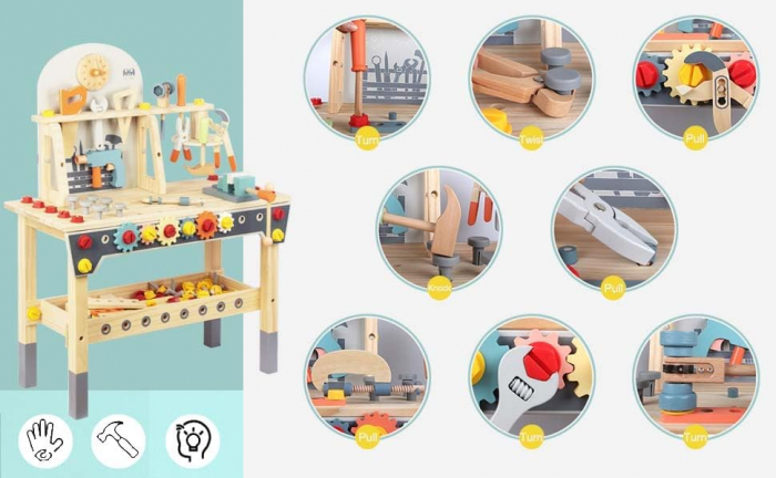 Set banc de scule din lemn pentru copii 51 piese – Jucarie educativa Montessori STEM [2]