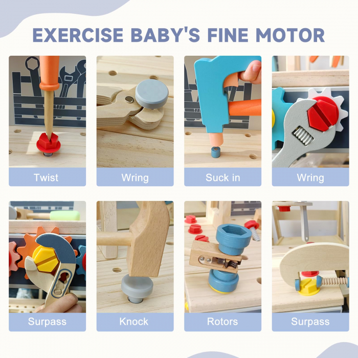 Set banc de scule din lemn pentru copii 51 piese – Jucarie educativa Montessori STEM [6]