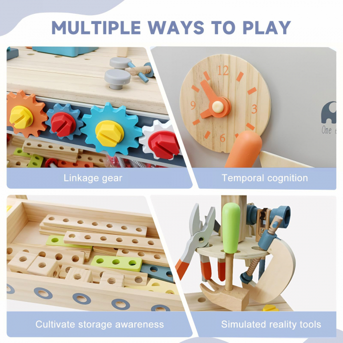 Set banc de scule din lemn pentru copii 51 piese – Jucarie educativa Montessori STEM [8]