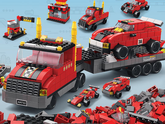 Set Blocuri Constructie Camion Transport cu Masini de Curse – 1000 Piese [3]