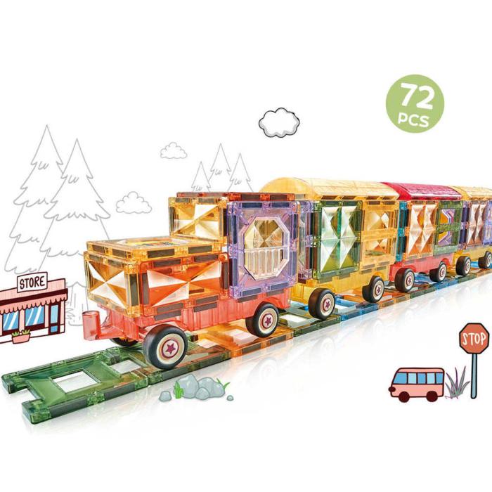 Set Blocuri Magnetice 3D STEM 72 Piese, Autobuz DIY [1]