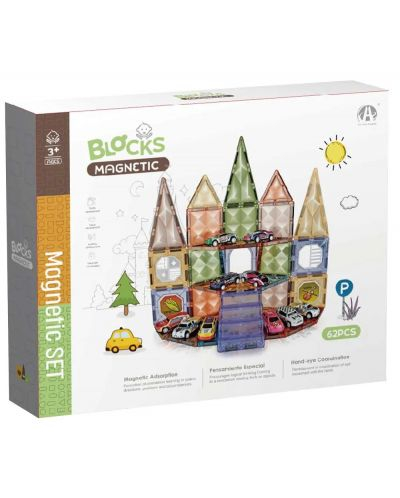 Set Blocuri Magnetice cu Masini, 62 Piese, Set STEM Educational [1]