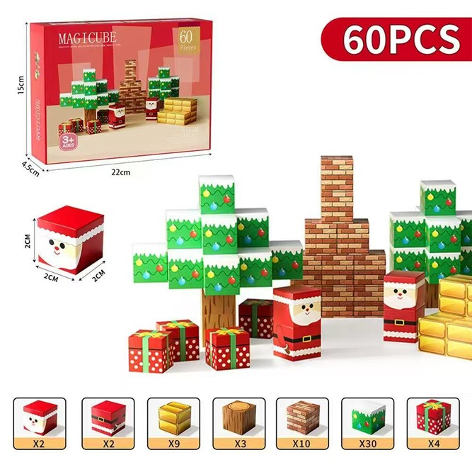 Set Blocuri Magnetice Tip Minecraft, Tema Craciun 60 piese [1]