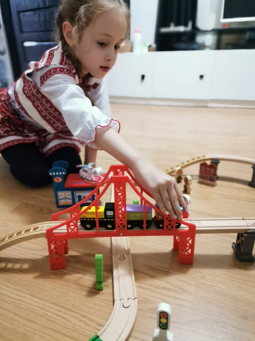 Set Ciruit Tren din lemn Mare  cu semne de circulatie [6]