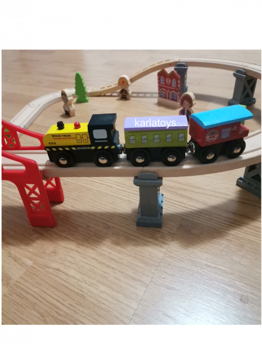 Set Ciruit Tren din lemn Mare  cu semne de circulatie [3]