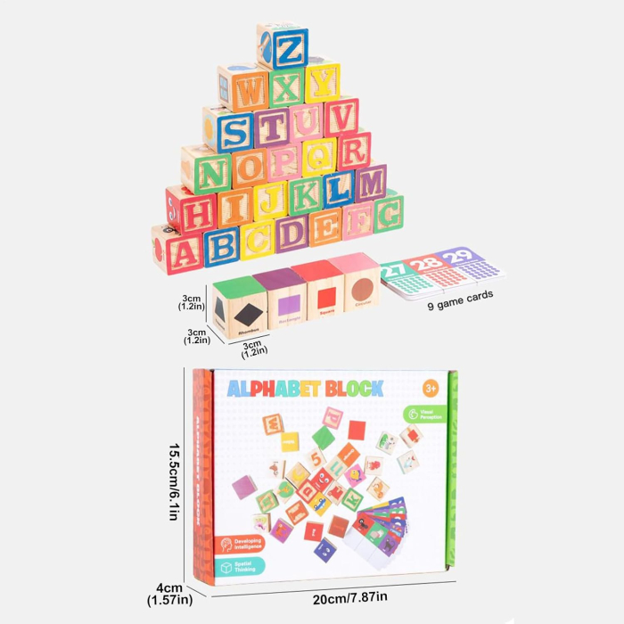 Set Cuburi Lemn Alfabet Block cu Carduri Educative, 3 Ani+ [2]