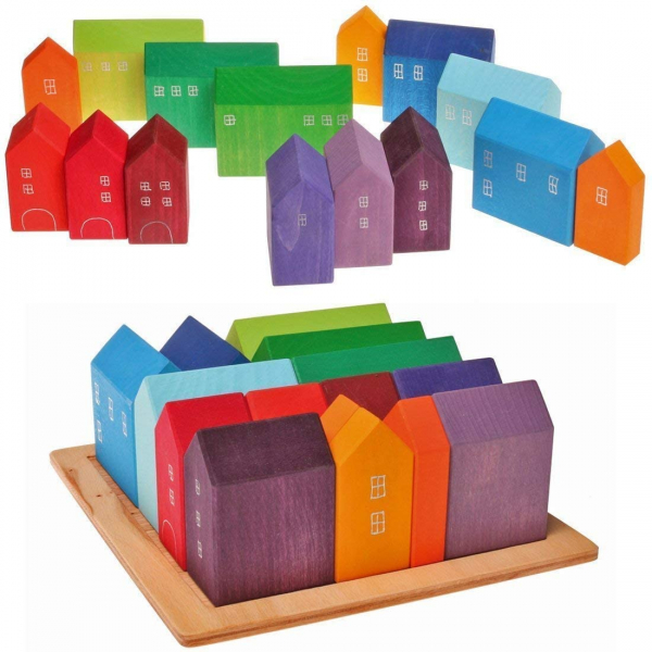 Set Cuburi Lemn Orasul Curcubeu - Rainbow House set 15 piese [5]