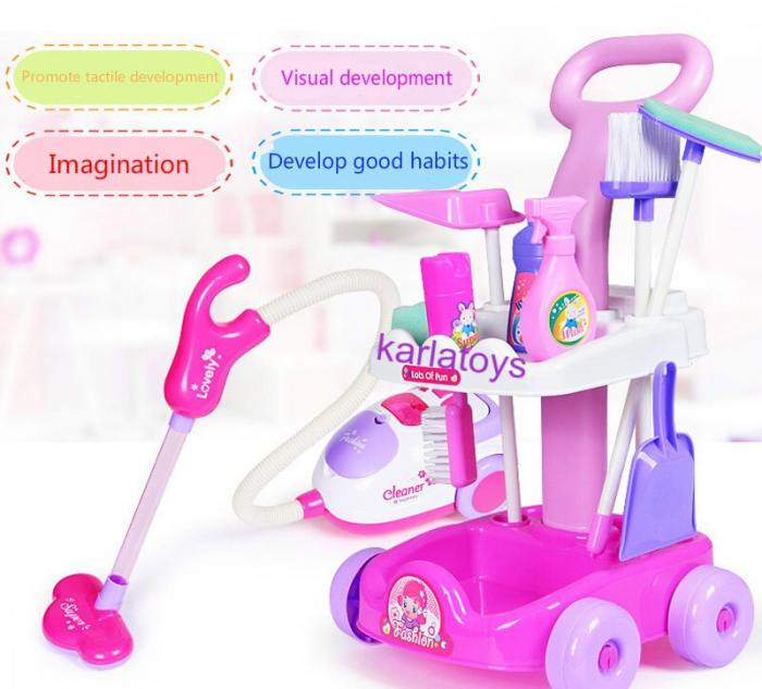 Set Curatenie Copii Troler cu Aspirator Carucior de curatenie jucarie cu accesorii [3]