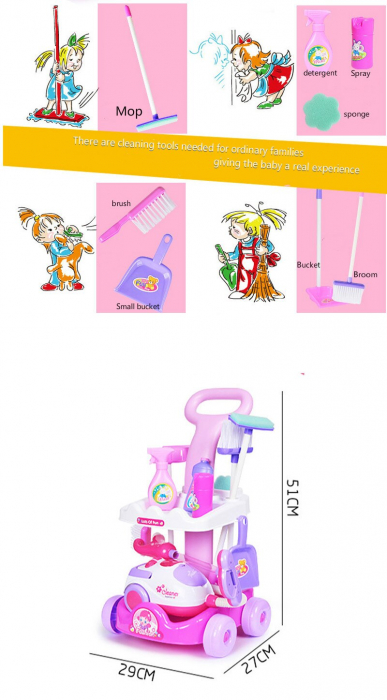 Set Curatenie Copii Troler cu Aspirator Carucior de curatenie jucarie cu accesorii [7]